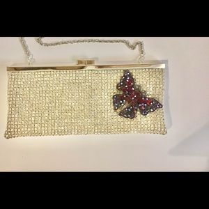 ISABELLA ADAMS crystal broach glimmering evening handbag